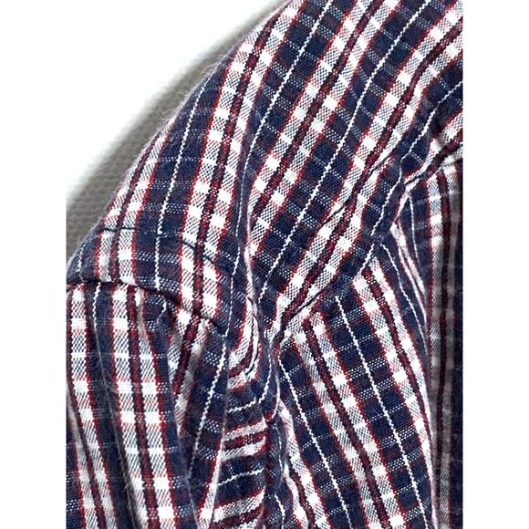 Nautica Button Down LS Dress Shirt Boys L 16-18 Preppy Red Blue Plaid Classic - Picture 4 of 6